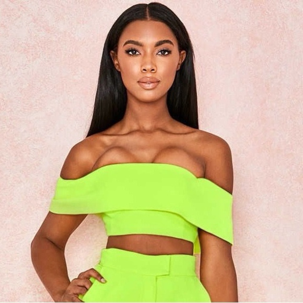 House of CB Bright Lime Off-Shoulder Crop Top